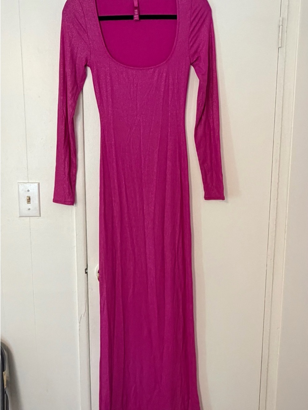 SKIMS Long Sleeve Scoop Neck Maxi Dress in Fuchsia Pink
